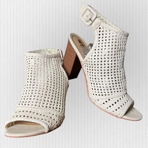 Sam Edelman Evie Cream Leather Weave Slingback Sandals Block Heel - Size 9